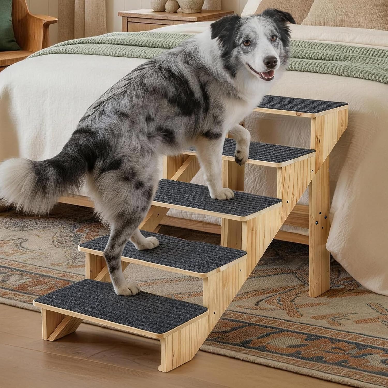 Solid Wooden 5-Step Dog Stairs