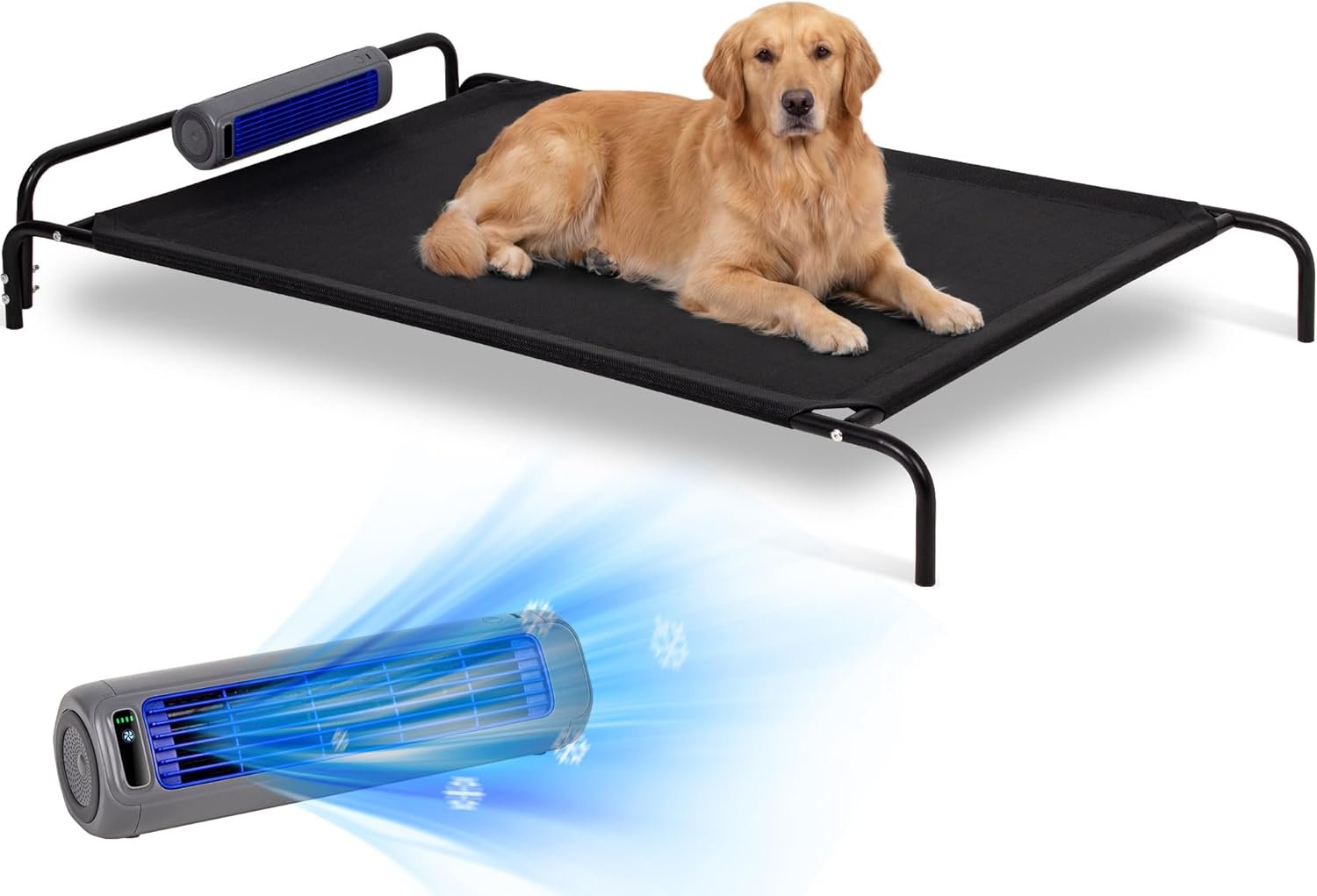 Tailwaggz Elevated Outdoor Dog Bed with Fan