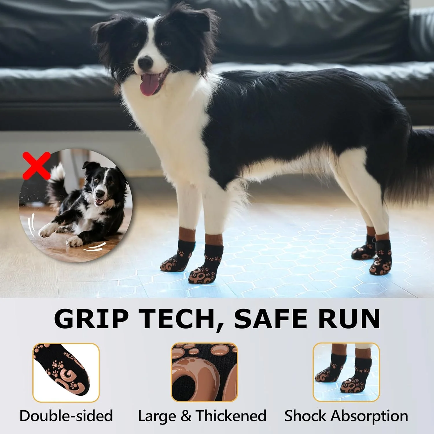 Detailed view of the fabric blend and stitching of the dog socks