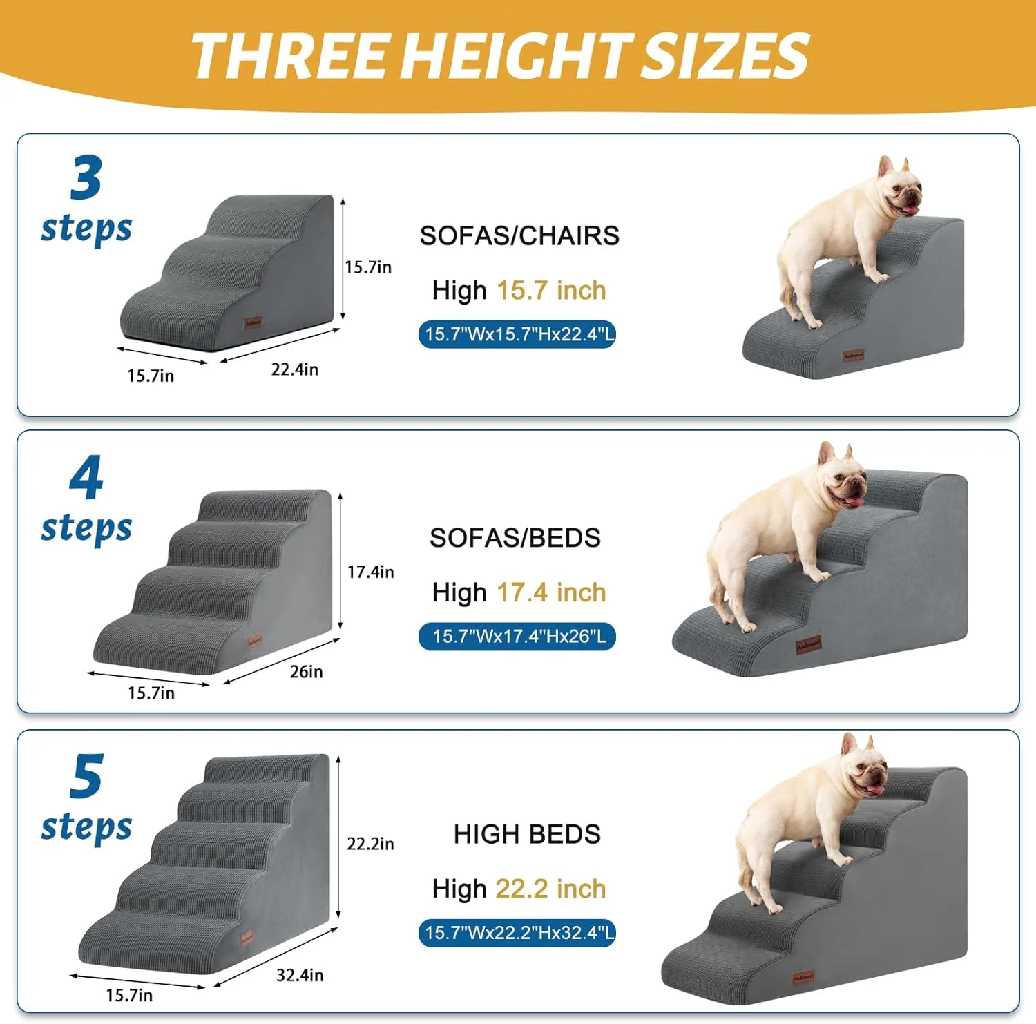 Side view of Aodisman 4-Step Dog Stairs showing the gentle slope