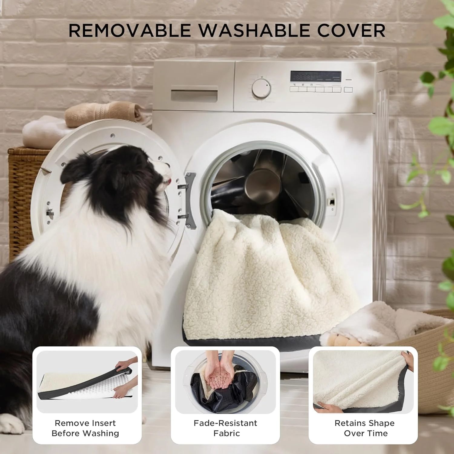 Close-up of removable, zippered dog bed cover