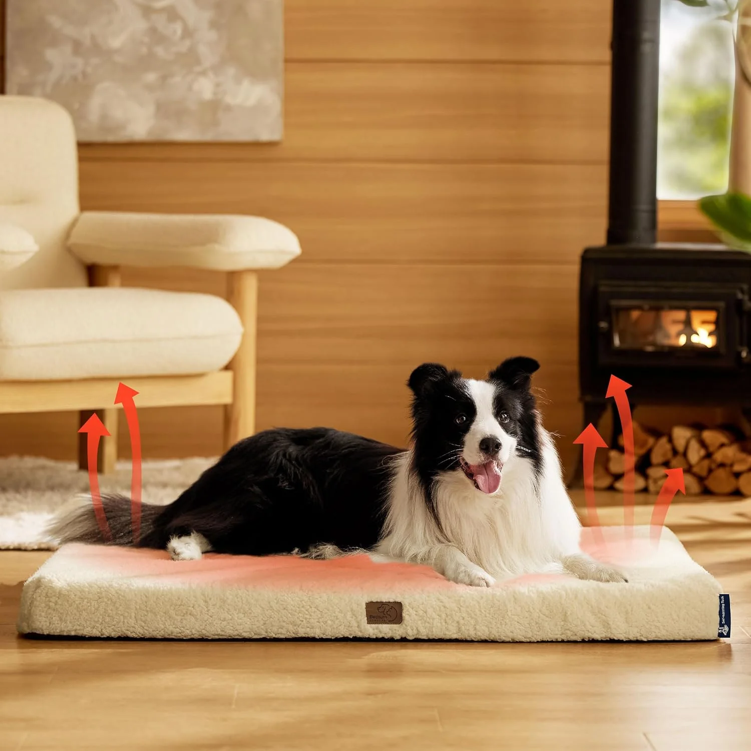 Senior dog resting comfortably on Bedsure Self Warming Dog Bed