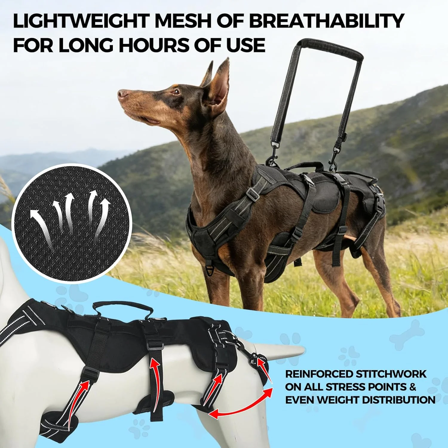 BINGPET Dog Lift Harness showing the two integrated lift handles