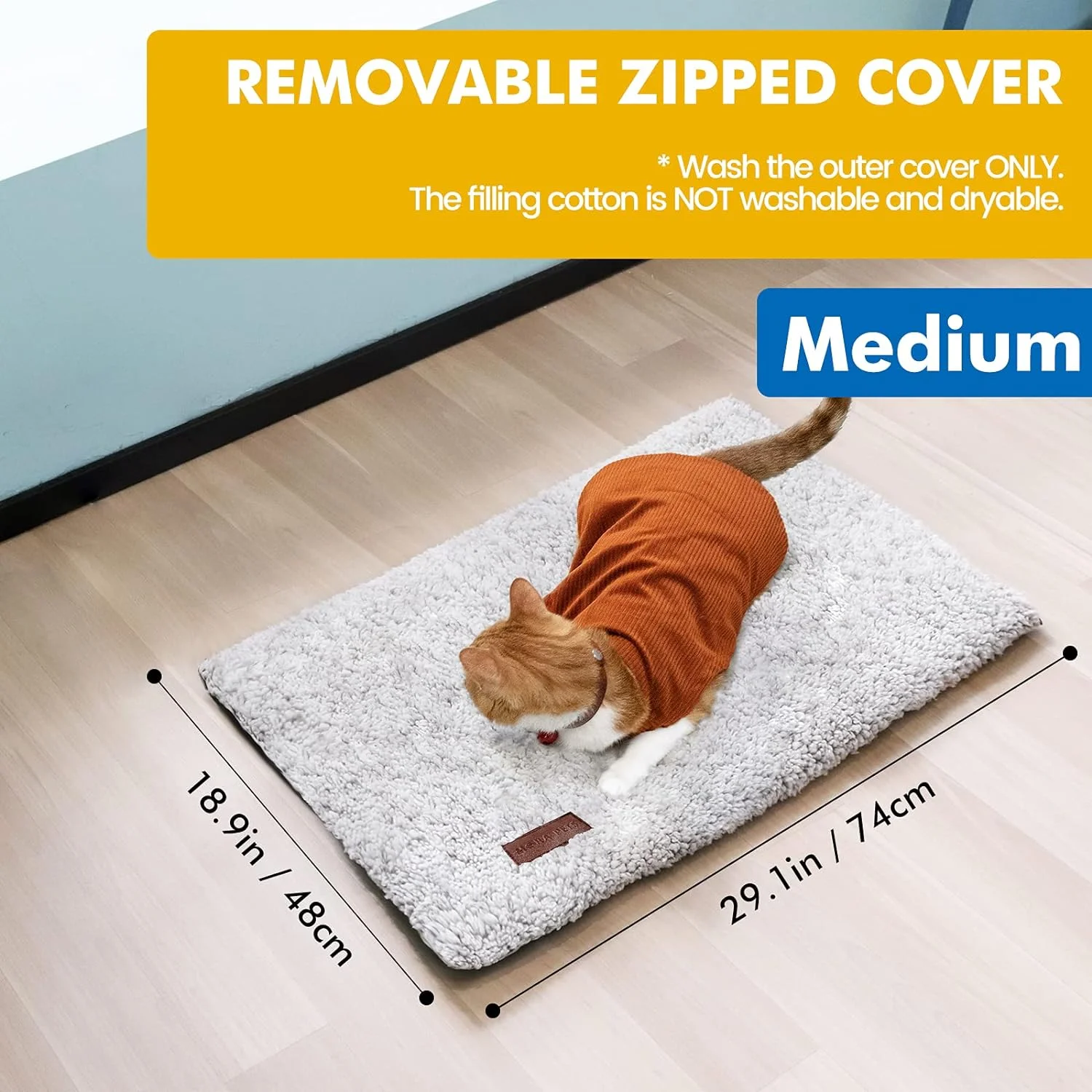 A senior cat curled up and sleeping peacefully on the CozyWarm Self-Heating Pet Mat
