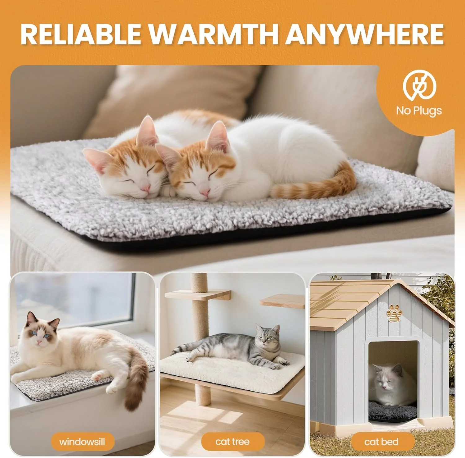Different sizes of the CozyWarm Self-Heating Pet Mat available for various pets