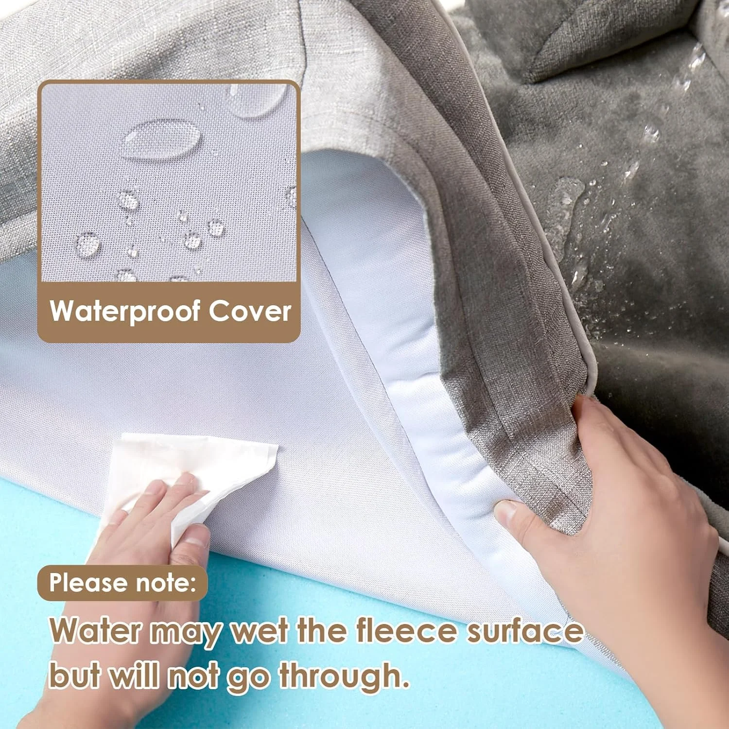 Interior view showing the water-resistant layer of the EHEYCIGA Orthopedic Dog Bed