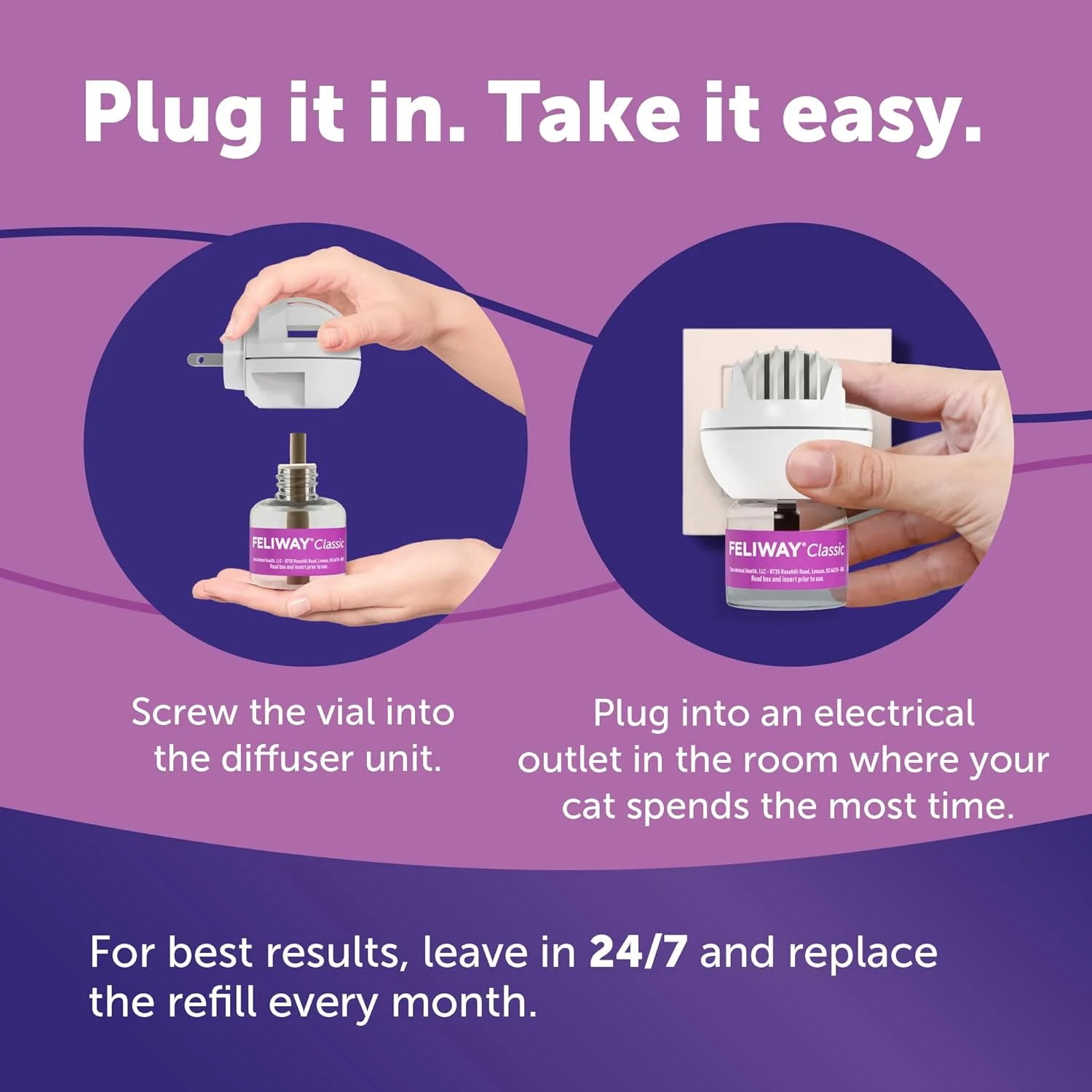 Illustration of feline facial pheromones being released by the FELIWAY diffuser