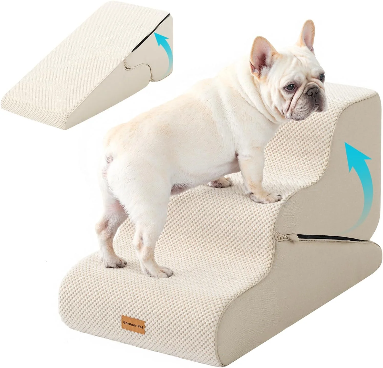 Close-up of Gardner Pet 4-Step Dog Stairs showing the high-density foam construction