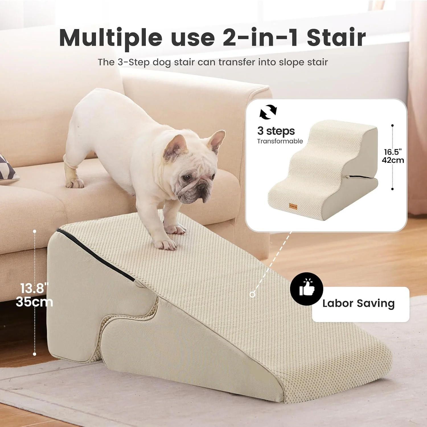 Gardner Pet 4-Step Dog Stairs with waterproof cover being wiped clean