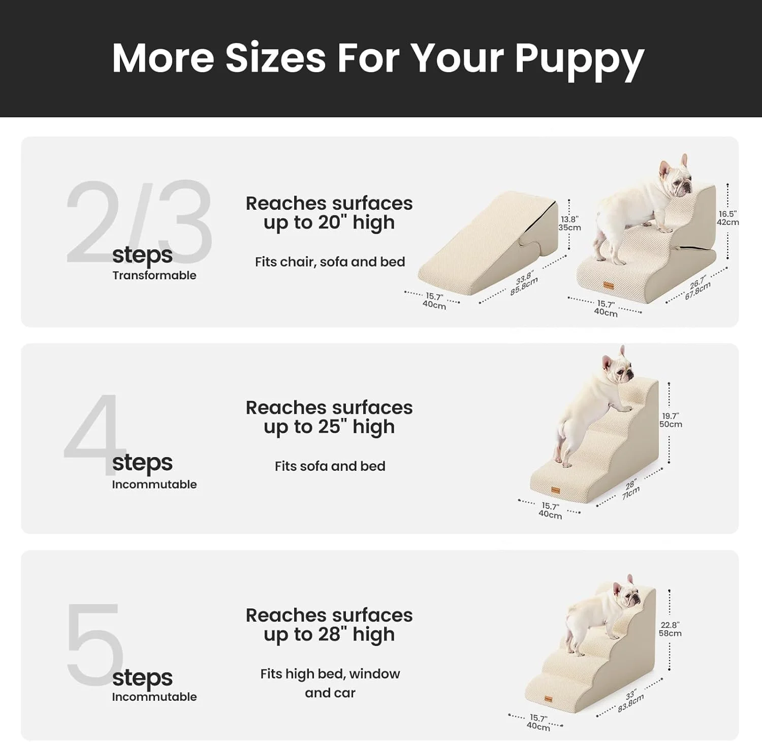 Bottom view of Gardner Pet 4-Step Dog Stairs showing the non-slip rubber dot base