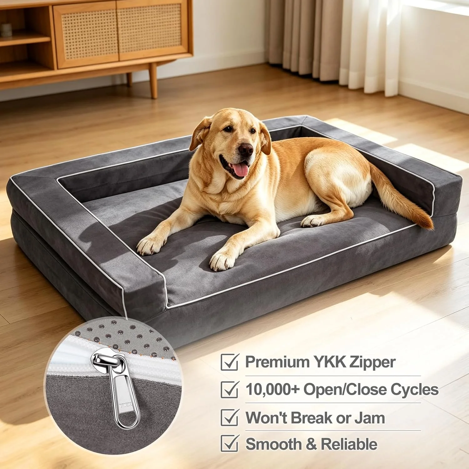 The Mama halo Orthopedic Dog Bed in a home setting, showcasing its design