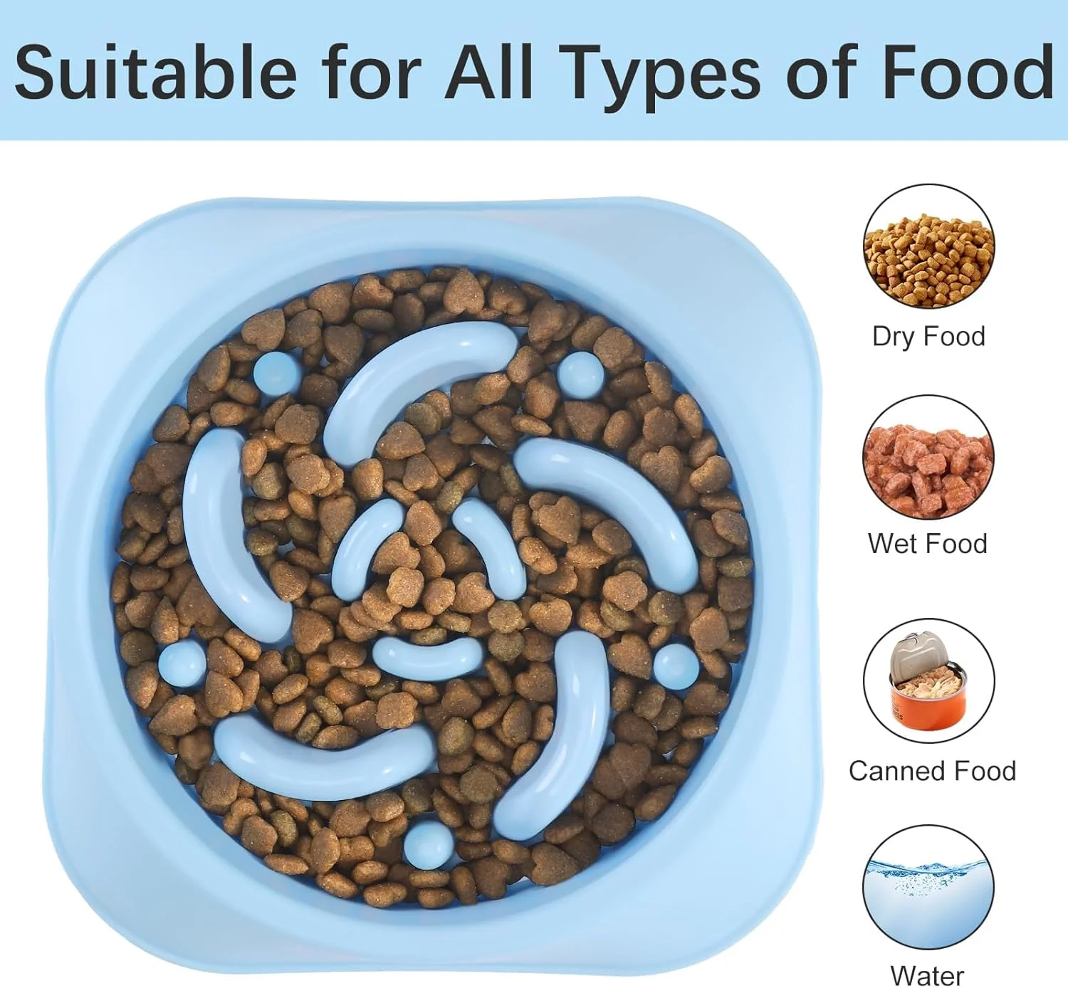 Side profile of a medium-sized senior dog looking contentedly at its food bowl