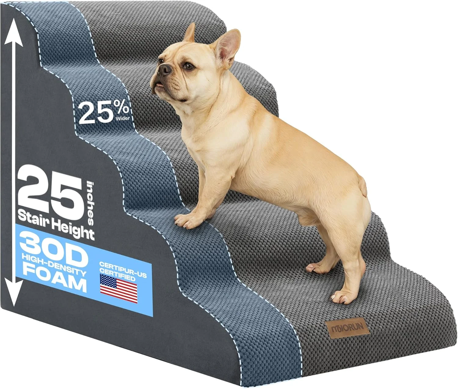 Close-up of Miorun Extra Wide Dog Stairs showing the high-density foam construction