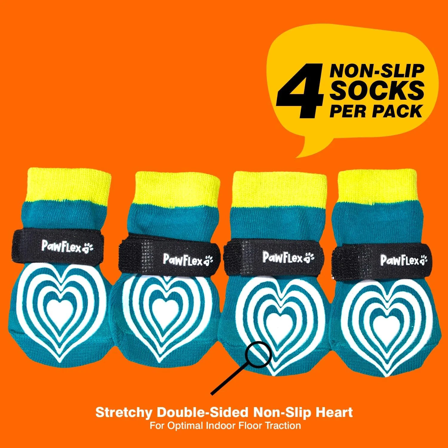 Dog actively moving around, demonstrating the flexibility and secure fit of PawFlex Comfy Pawz dog socks.
