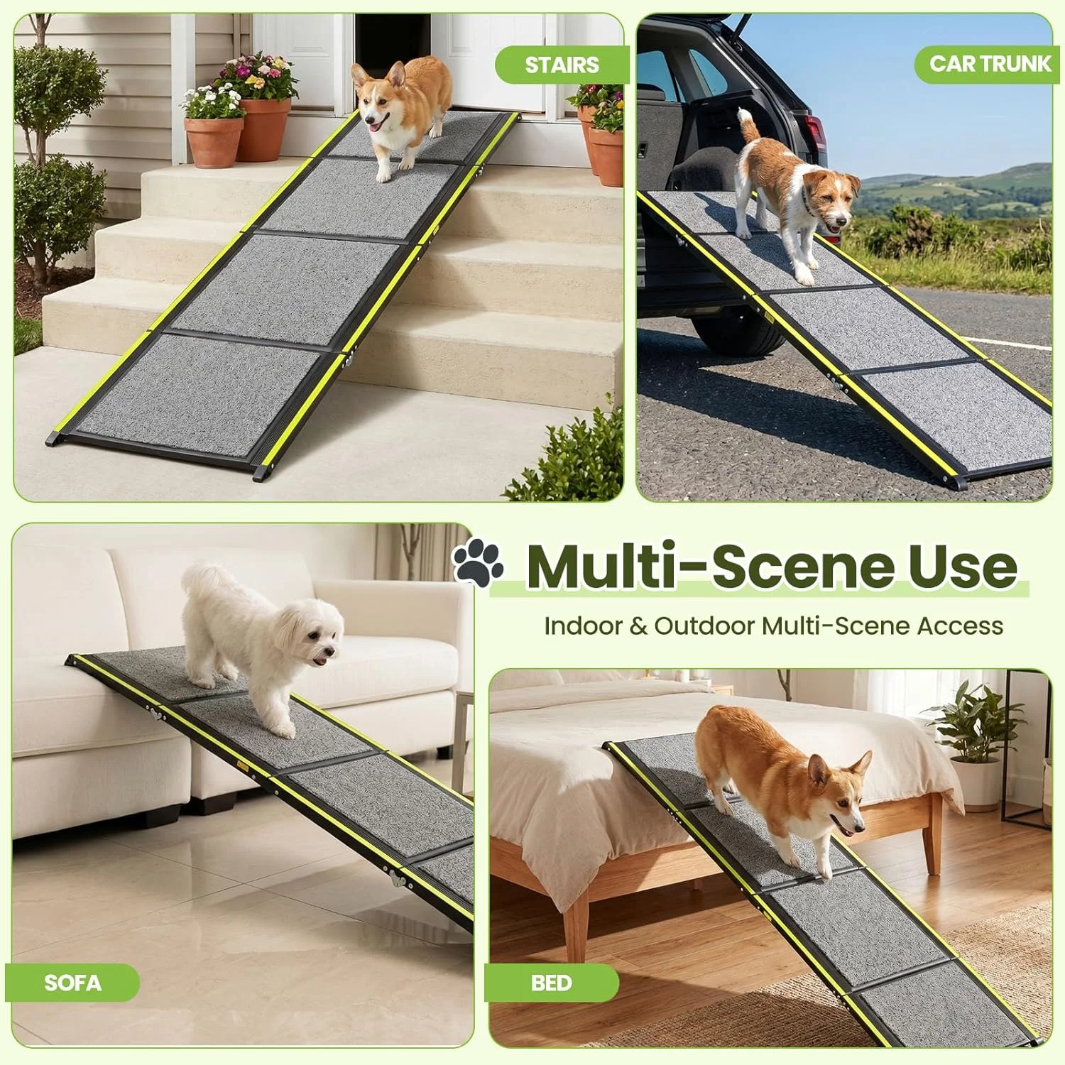 Pet ramp set up next to a car, demonstrating its use for vehicle access for dogs