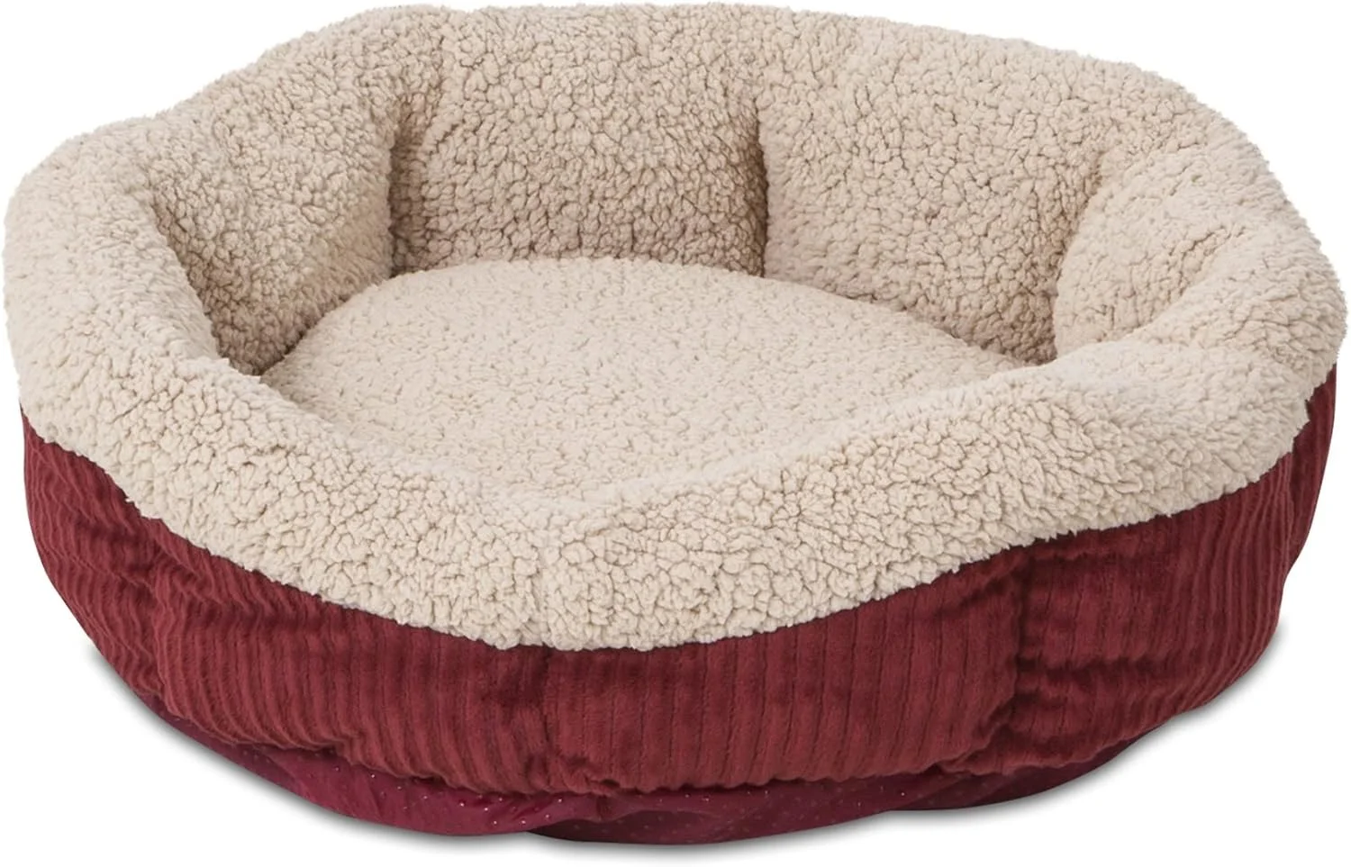 Close-up of the Petmate Aspen Pet Self Warming Round Bed showing its plush interior and thermoreflective lining