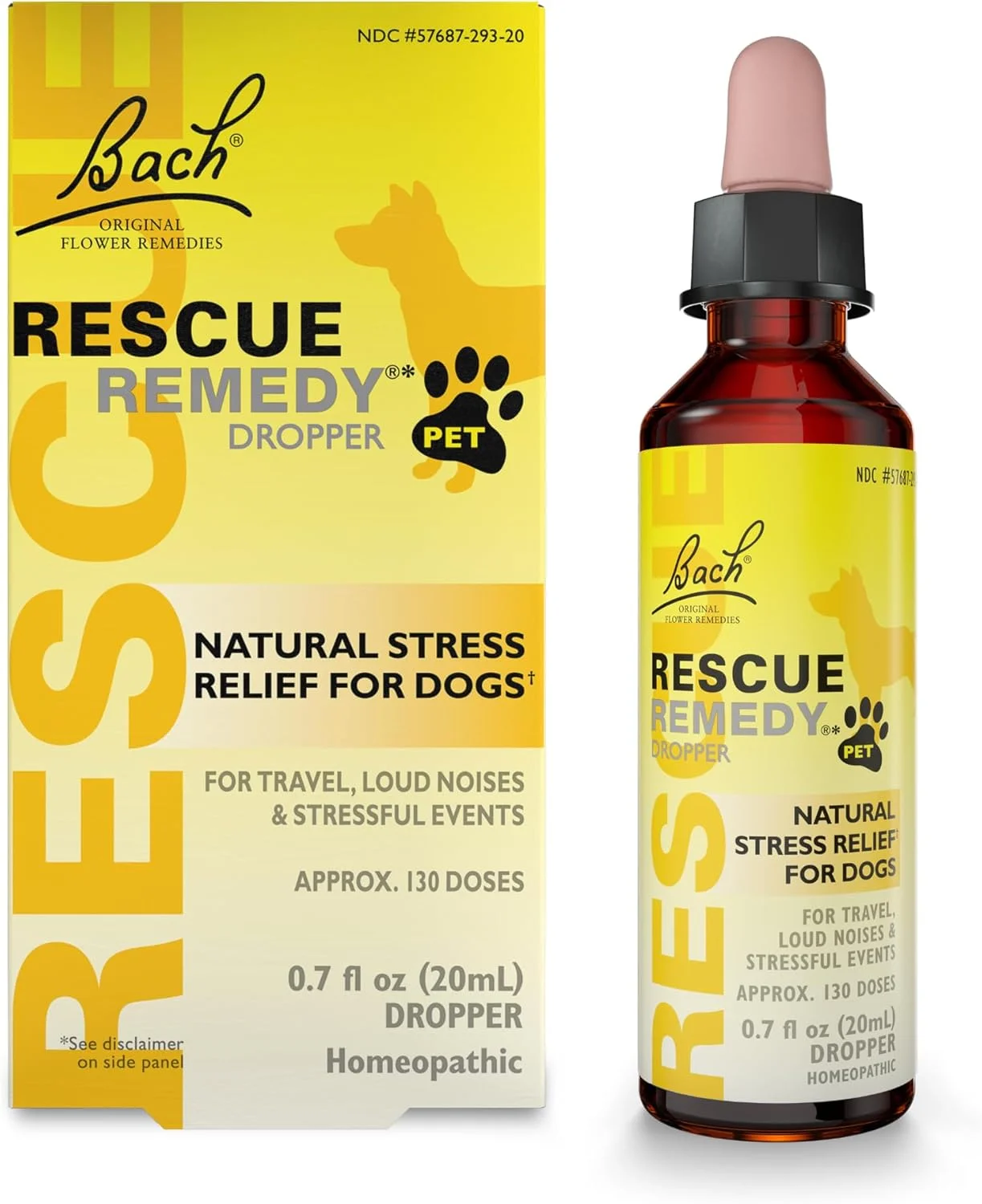 Close-up of RESCUE Remedy Pet Dropper bottle with natural flower essence ingredients