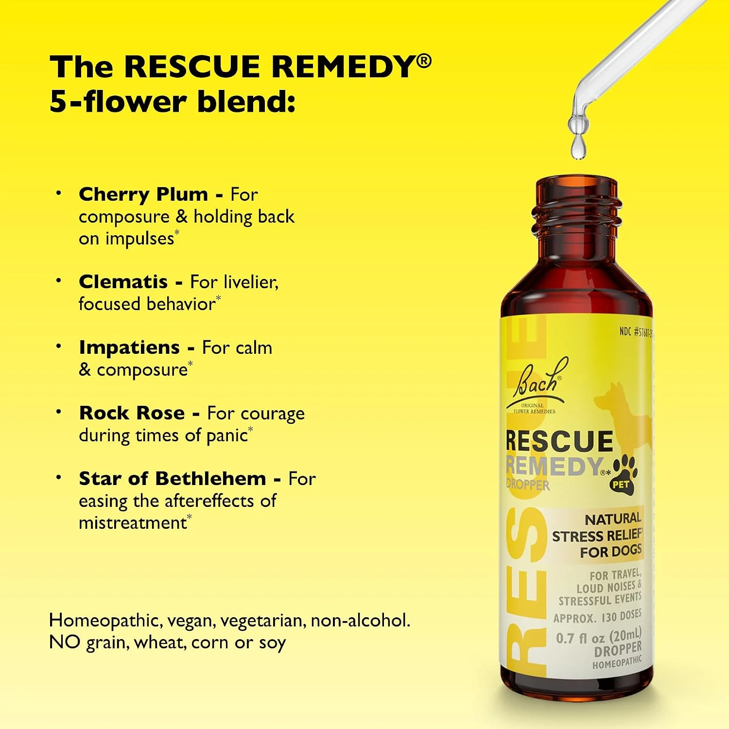 Image showing RESCUE Remedy Pet Dropper next to other senior pet care items like supplements