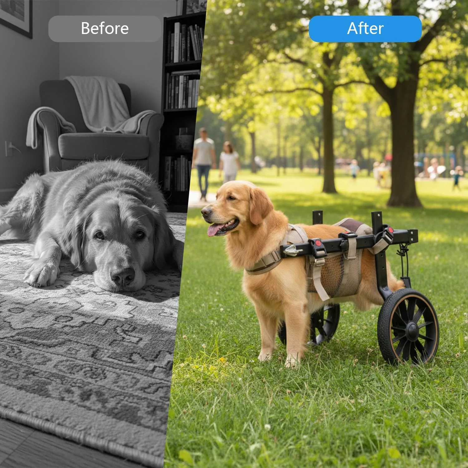 2-Wheel Dog Wheelchairs for Back Legs, Adjustable Pet Rehabilitation Walking Aid & Mobility Support Cart for Medium/Large Dogs, Weight Capacity 44-77 lbs - Size XXL