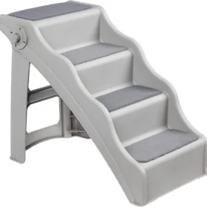 Amazon Basics Foldable Non-Slip Pet Stairs for Small Dogs and Cats, Senior Pets, Easy to Climb, 14.6" x 22.75" x 19.5", Grey view 1
