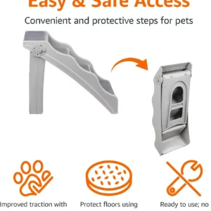 Amazon Basics Foldable Non-Slip Pet Stairs for Small Dogs and Cats, Senior Pets, Easy to Climb, 14.6" x 22.75" x 19.5", Grey view 2