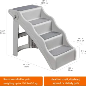 Amazon Basics Foldable Non-Slip Pet Stairs for Small Dogs and Cats, Senior Pets, Easy to Climb, 14.6" x 22.75" x 19.5", Grey view 4