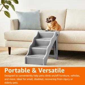 Amazon Basics Foldable Non-Slip Pet Stairs for Small Dogs and Cats, Senior Pets, Easy to Climb, 14.6" x 22.75" x 19.5", Grey view 5