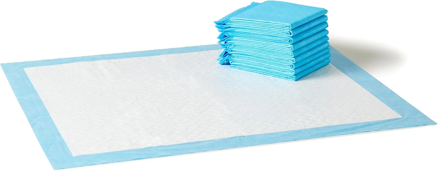 Amazon Basics Super Absorbent Dog and Puppy Potty Pads, Leak-Proof 5-Layer Design with Quick-Dry Surface for Housebreaking, Heavy Duty Absorbency, X-Large, 28 x 34 Inch, Blue & White, 25-Pack