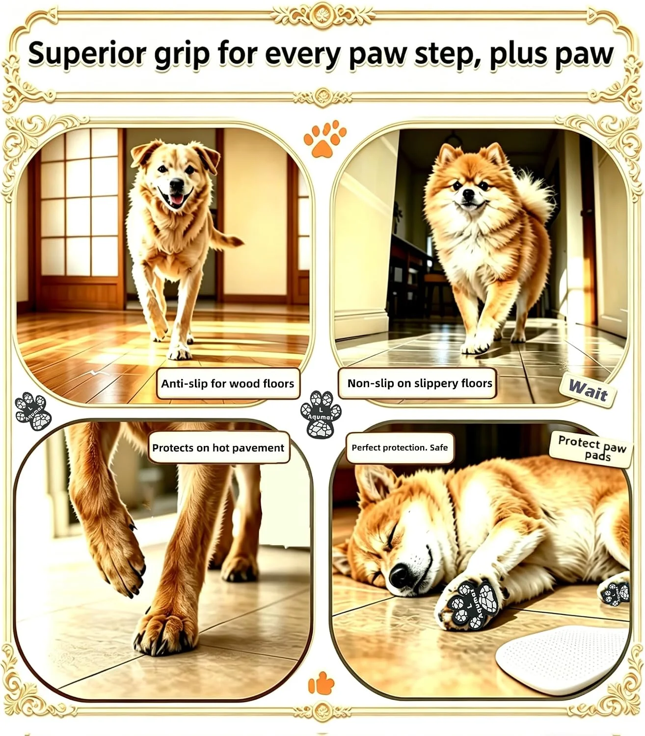 Senior dog standing comfortably on tile floor