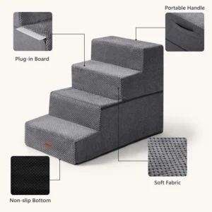 Aodisman Dog Steps for Bed and Couch, 4-Step Pet Stairs for Small Dogs, Indoor Non-Slip Dog Stairs for Old Cats, Puppy, Small Medium Dogs,18.5" H,Grey view 2