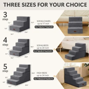 Aodisman Dog Steps for Bed and Couch, 4-Step Pet Stairs for Small Dogs, Indoor Non-Slip Dog Stairs for Old Cats, Puppy, Small Medium Dogs,18.5" H,Grey view 3