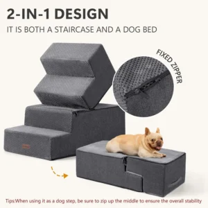 Aodisman Dog Steps for Bed and Couch, 4-Step Pet Stairs for Small Dogs, Indoor Non-Slip Dog Stairs for Old Cats, Puppy, Small Medium Dogs,18.5" H,Grey view 4