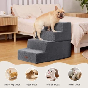 Aodisman Dog Steps for Bed and Couch, 4-Step Pet Stairs for Small Dogs, Indoor Non-Slip Dog Stairs for Old Cats, Puppy, Small Medium Dogs,18.5" H,Grey view 7