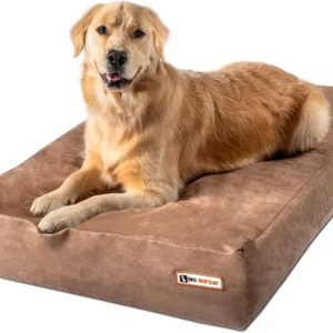 Barker Beds Large Orthopedic Dog Bed - 7" Memory Foam Mattress - 50-70 lbs - Joint Pain & Arthritis Support - Vet Recommended, Washable Cover - Made in USA - 48"x30"x7" - Khaki view 1