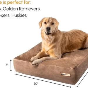 Barker Beds Large Orthopedic Dog Bed - 7" Memory Foam Mattress - 50-70 lbs - Joint Pain & Arthritis Support - Vet Recommended, Washable Cover - Made in USA - 48"x30"x7" - Khaki view 2