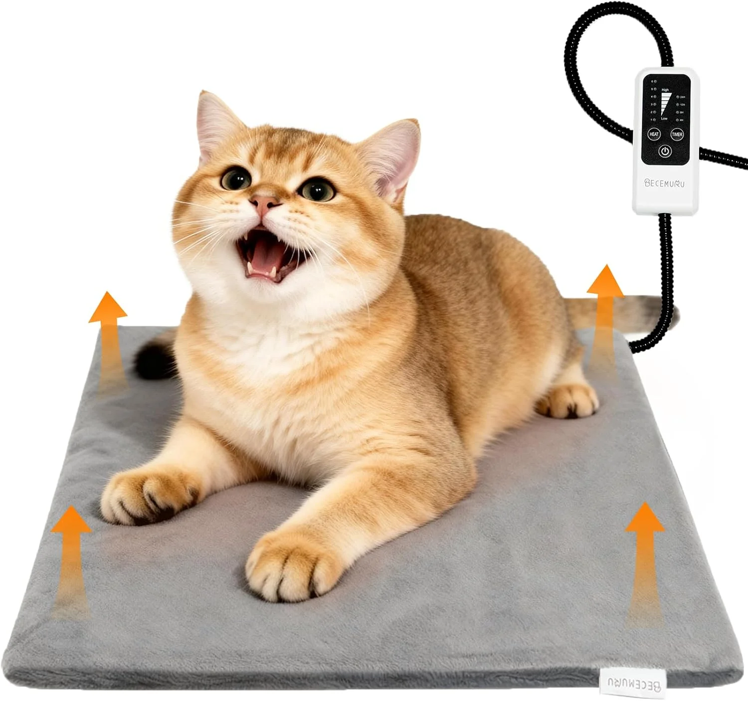 Senior cat sleeping peacefully on a BECEMURU heated pet bed