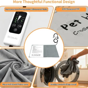 BECEMURU Cat Heating Pad, Waterproof Adjustable Temperature Heated Cat Bed 18x16 in, Chew-Resistant Cord Electric Warm Bed for Senior Pets, Soothing Pain Relief for Arthritis view 5