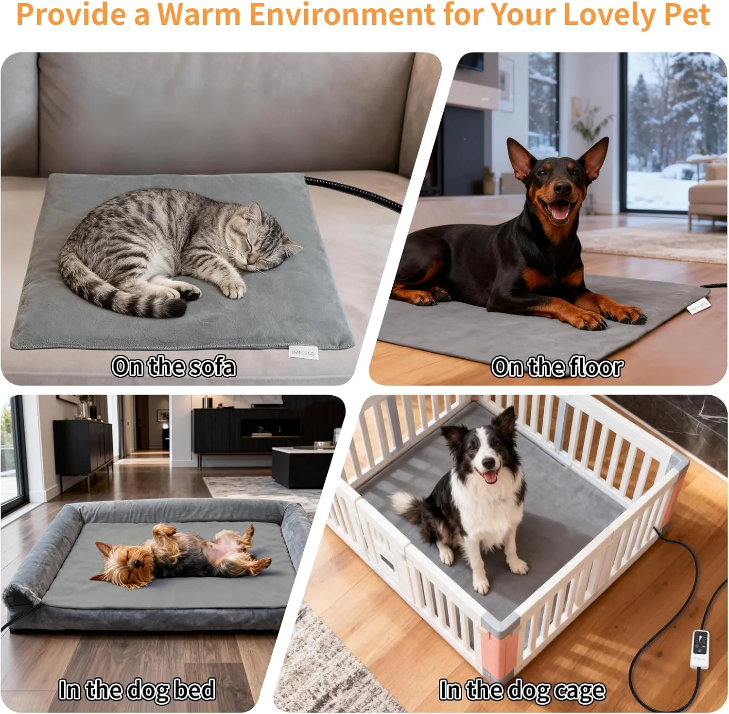 Size chart comparison for BECEMURU heated pet beds
