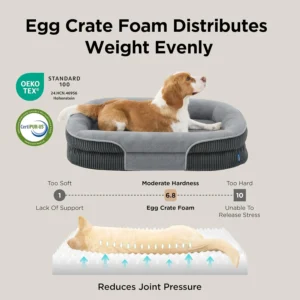 Bedsure Orthopedic Dog Beds Large Sized Dog - 360° Oval Bolster Large Dogs Bed for Senior Dogs with Waterproof Washable Cover, Big Comfort Pet Sofa Couch with Ultra-Soft Fleece, Grey, 35" view 4