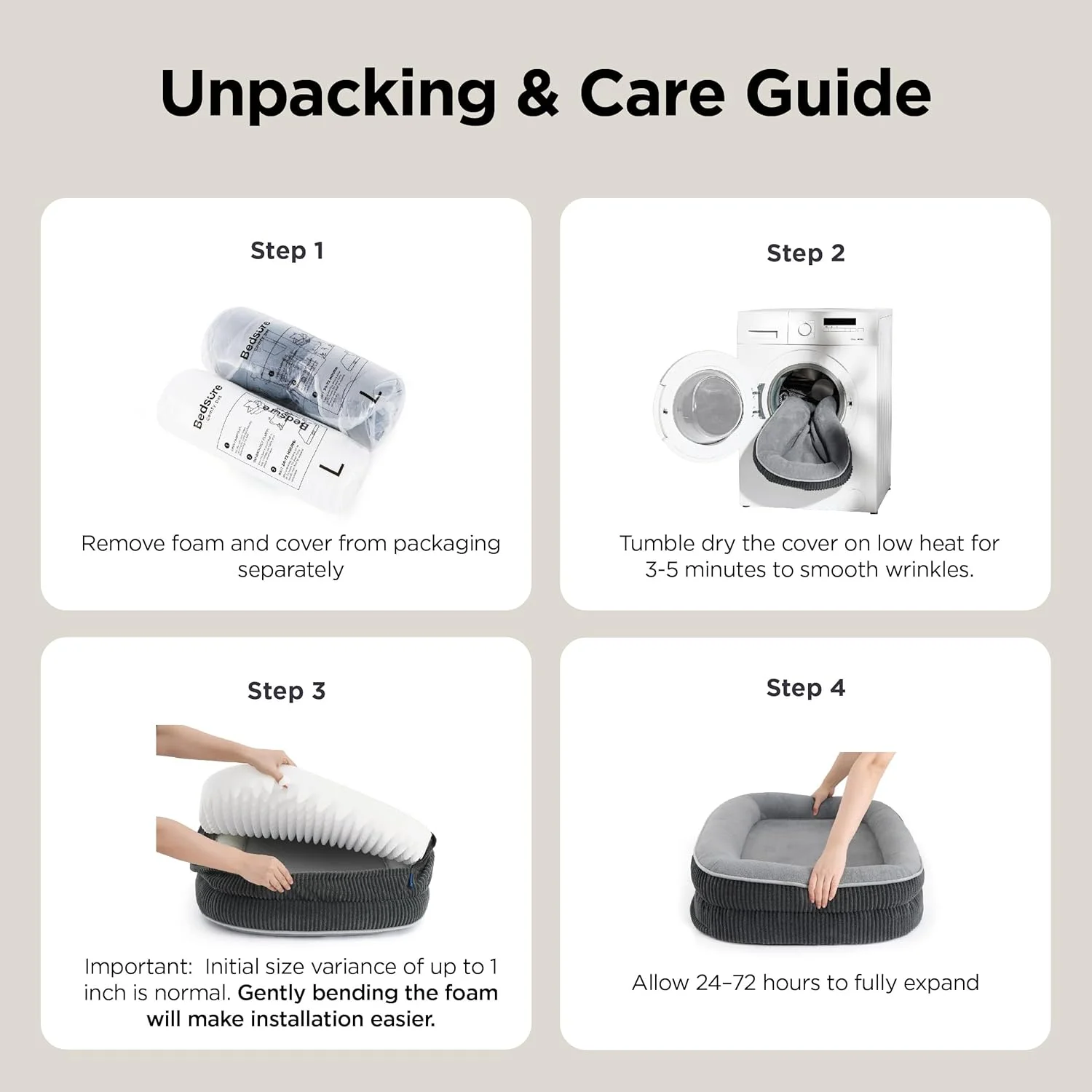 The large sized Bedsure orthopedic dog bed with dimensions clearly indicated