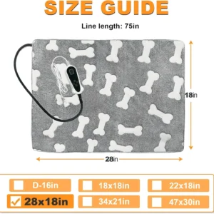 Bestio Dog Heating Pad,28x18 in Heated Dog Bed with Constant Heat & Auto Modes,MET&UL Certified Pet Heating Pad,Chew-Resistant Cord,Waterproof Washable Cover-Gray view 2