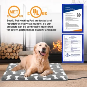 Bestio Dog Heating Pad,28x18 in Heated Dog Bed with Constant Heat & Auto Modes,MET&UL Certified Pet Heating Pad,Chew-Resistant Cord,Waterproof Washable Cover-Gray view 5