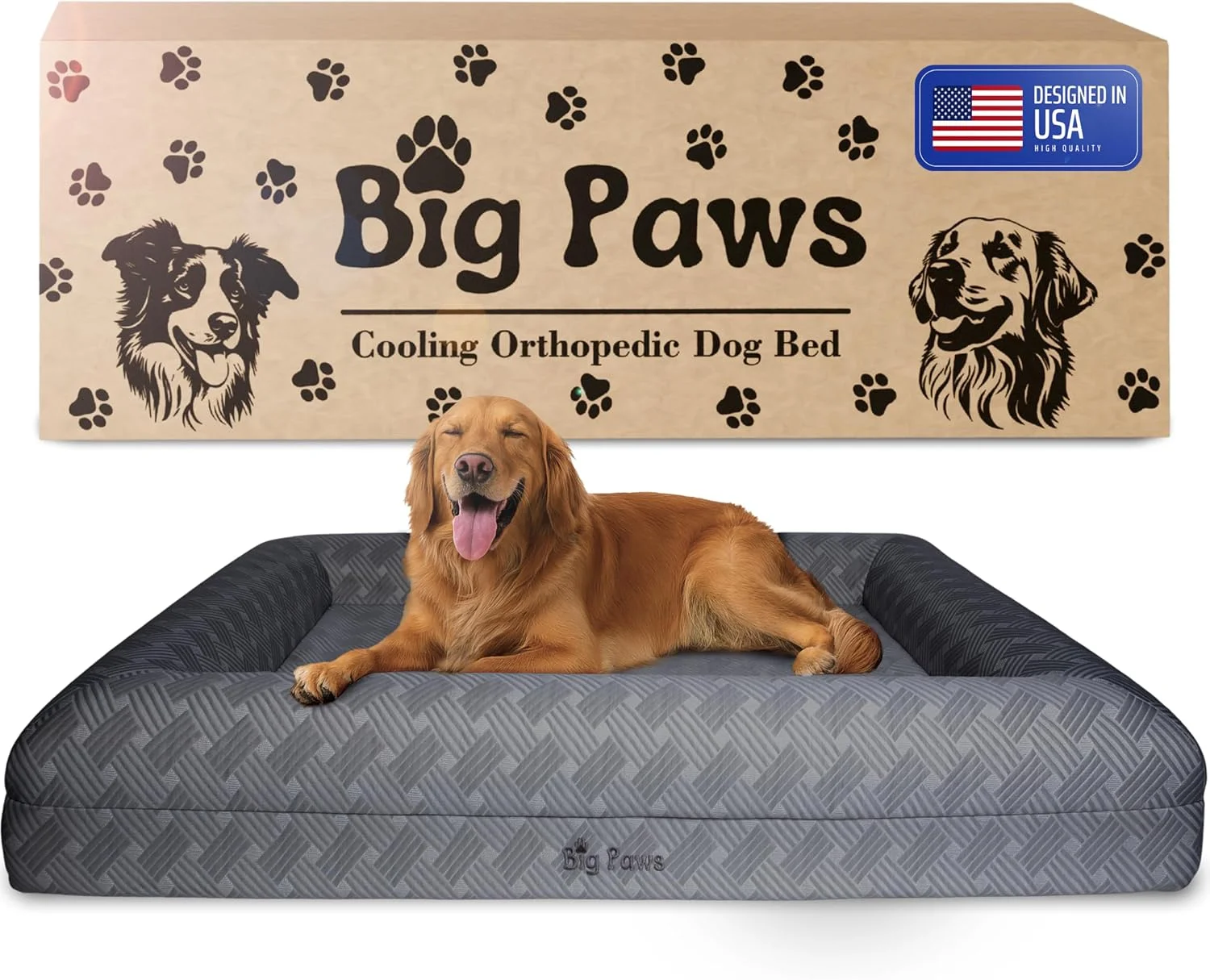 Senior dog sleeping peacefully on an orthopedic cooling bed