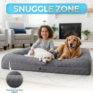 Big Paws Cooling Orthopedic Dog Bed for XL & Senior Dogs + Enclosed Support, High-Density Memory Foam, Waterproof Liners, Washable Cover, Charcoal Gray, Large view 7