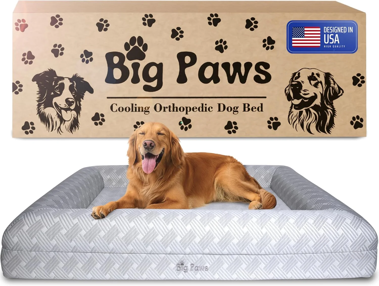 Big Paws Cooling Orthopedic Dog Bed for XL & Senior Dogs + Enclosed Support, High-Density Memory Foam, Waterproof Liners, Washable Cover, Charcoal Gray, Large