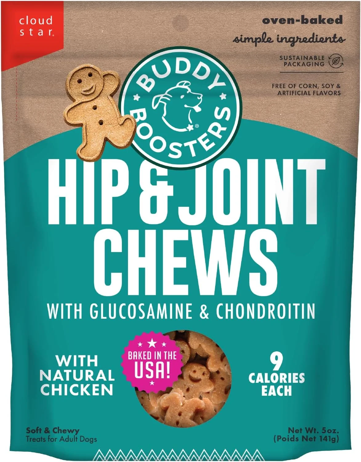 Happy dog enjoying Buddy Biscuits Hip and Joint chews