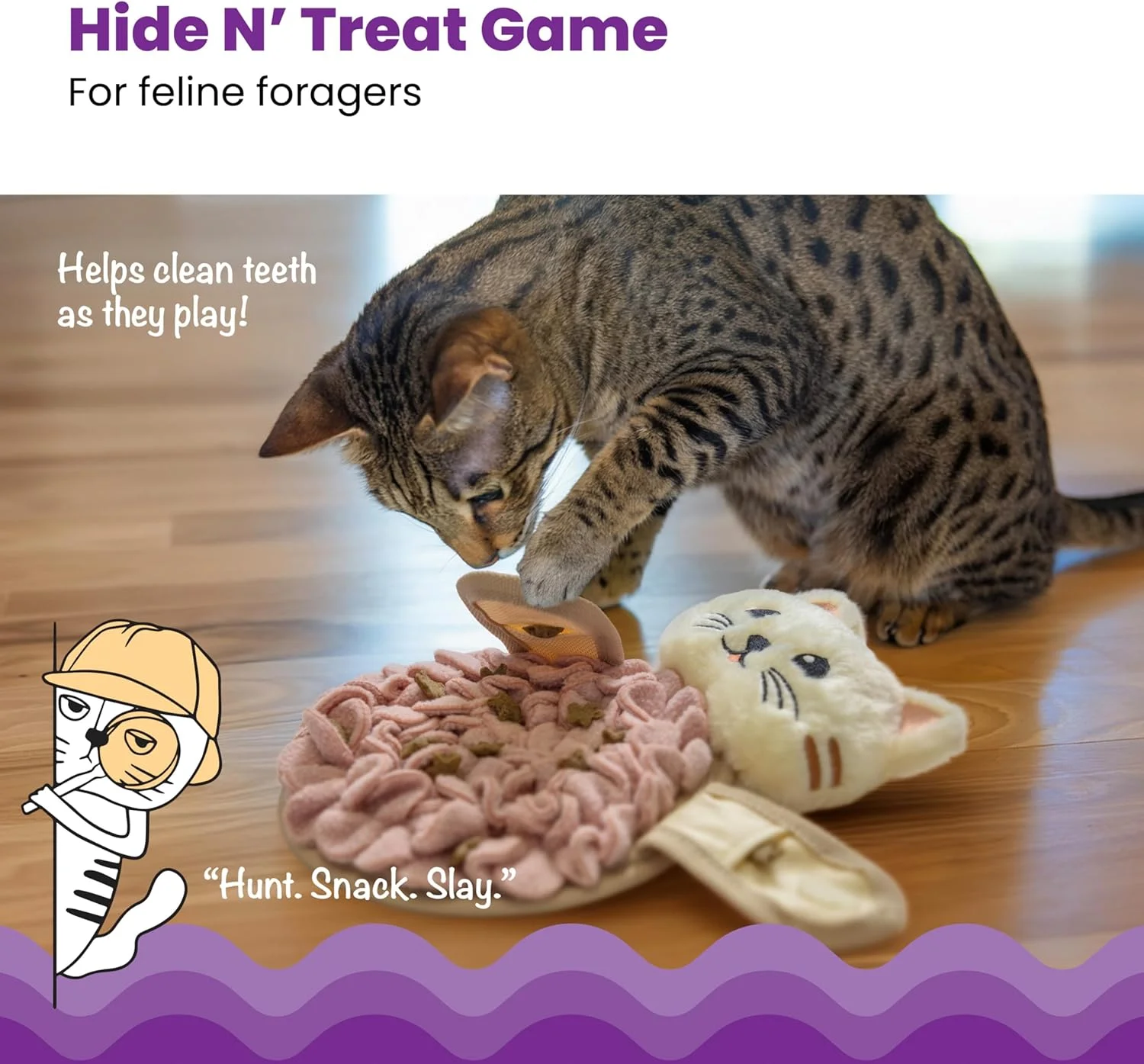Close up of hidden treats in snuffle mat