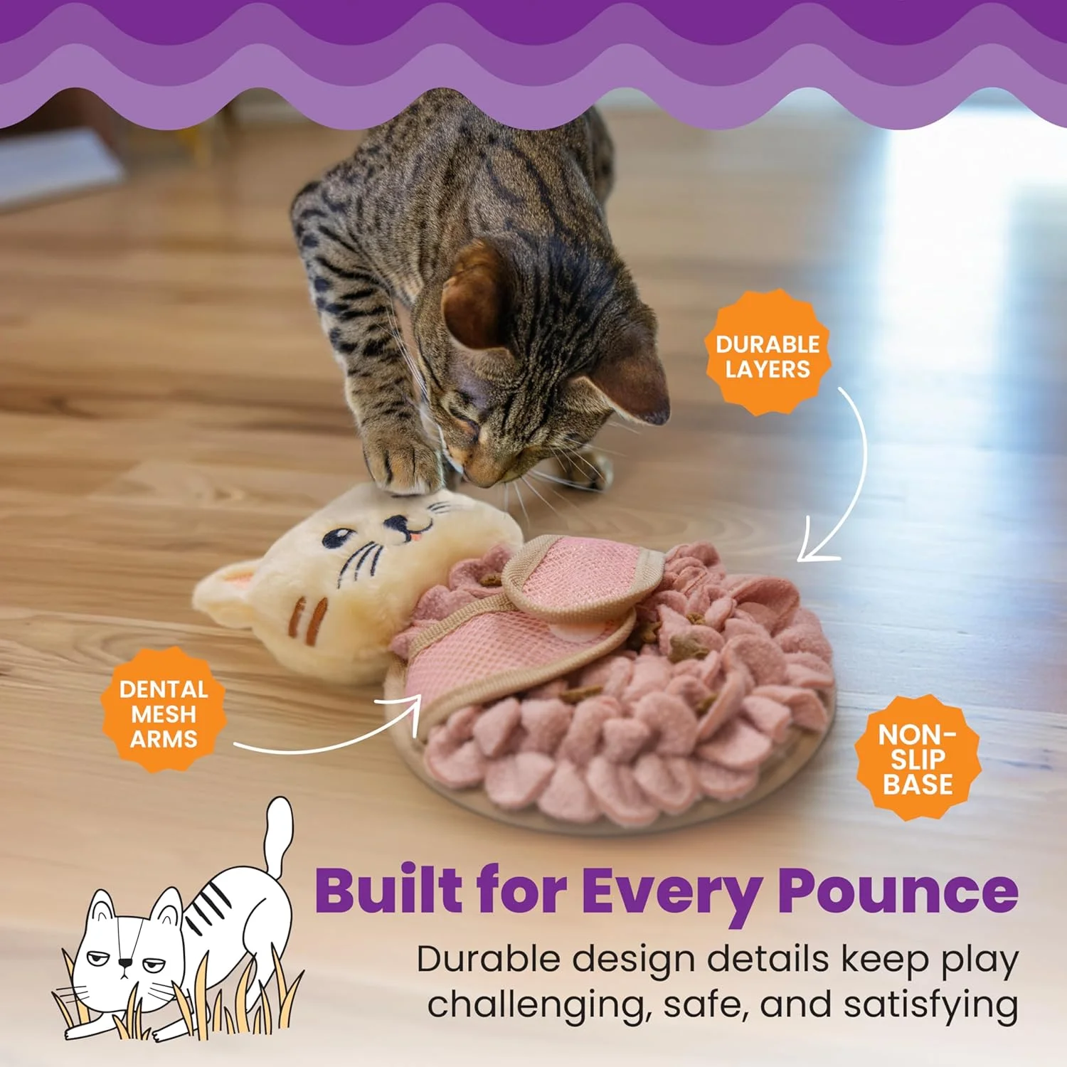 Cat enjoying treat time on snuffle mat