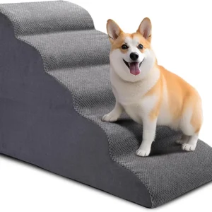CiWiVOKi Dog Stairs for Bed, 5-Step Dog Steps for Couch and High Bed, Non-Slip Pet Stairs, 24" High Sofa Foam Ramp - Best for Small Pets, Older Cats with Joint Pain view 1