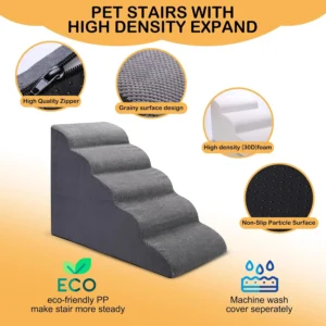 CiWiVOKi Dog Stairs for Bed, 5-Step Dog Steps for Couch and High Bed, Non-Slip Pet Stairs, 24" High Sofa Foam Ramp - Best for Small Pets, Older Cats with Joint Pain view 3